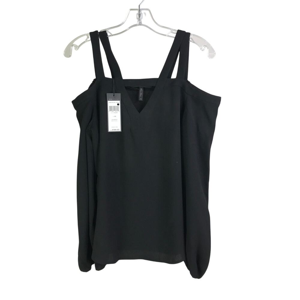 BCBG‎ MAX AZRIA Top Womens Sz XS Black Cold Shoulder Long Sleeve NWT Minimal Lux
